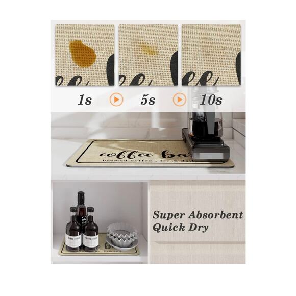 Rubber Backed Quick Drying Coffee Mat for Kitchen Counter-Coffee Bar (17x31.5) - Picture 3 of 7